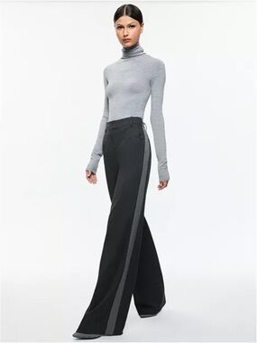 Alice + Olivia Mal Straight Leg Tux Stripe Pant Grey Melange size 4.